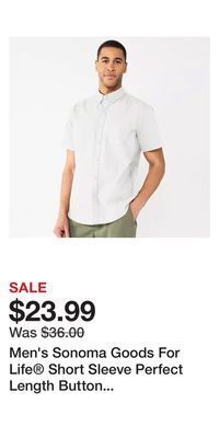 Kohl's Men's sonoma goods for life® short sleeve perfect length button down shirt offer