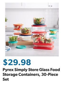 Sam's Club Pyrex simply store glass food storage containers, 30-piece set offer