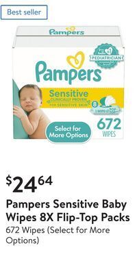 Walmart Pampers sensitive baby wipes 8x flip-top packs offer