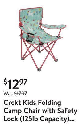 Walmart Crckt kids folding camp chair with safety lock (125lb capacity) unicorn print offer
