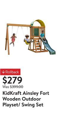 Walmart Kidkraft ainsley fort wooden outdoor playset/ swing set offer