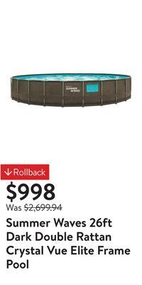 Walmart Summer waves 26ft dark double rattan crystal vue elite frame pool offer