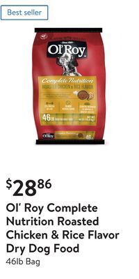 Walmart Ol' roy complete nutrition roasted chicken & rice flavor dry dog food offer