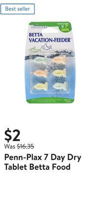 Walmart Penn-plax 7 day dry tablet betta food offer