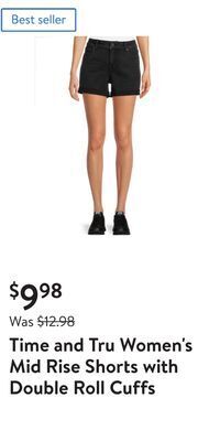 Walmart Time and tru women's mid rise shorts with double roll cuffs offer