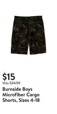 Walmart Burnside boys microfiber cargo shorts, sizes 4-18 offer