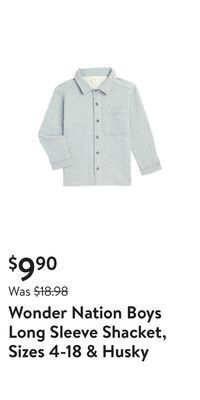 Walmart Wonder nation boys long sleeve shacket, sizes 4-18 & husky offer