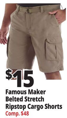 Ocean State Job Lot Famous maker belted stretch ripstop cargo shorts offer