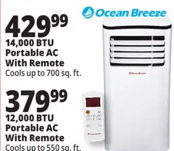 Ocean State Job Lot Ocean breeze 14,000 btu portable air conditioner or 12,000 btu portable ac with remote offer