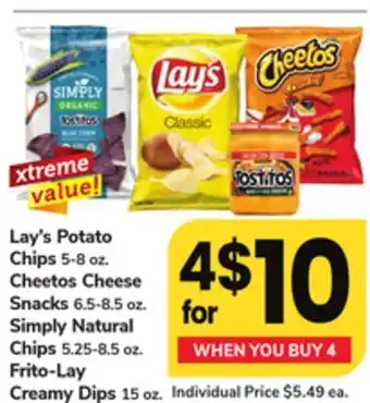 ACME Lay's potato chips 5-8 oz. cheetos cheese snacks 6.5-8.5 oz. simply natural chips 5.25-8.5 oz. frito-lay creamy dips 15 oz. offer