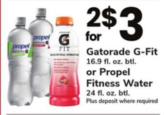 ACME Gatorade g-fit 16.9 fl. oz. btl. or propel fitness water 24 fl. oz. btl. offer