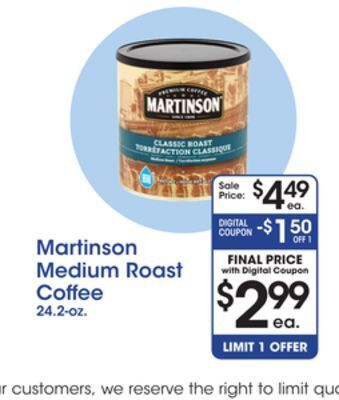 Price Rite Martinson medium roast coffee offer