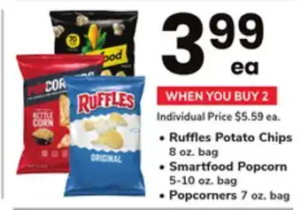 ACME Ruffles potato chips 8 oz. bag, smartfood popcorn 5-10 oz. bag, popcorners 7 oz. bag offer