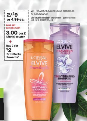 CVS L'oreal elvive shampoo or conditioner offer