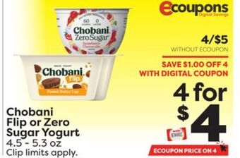 Weis Markets Chobani flip or zero sugar yogurt offer