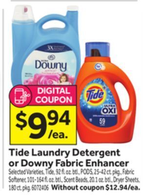 Stop&Shop Tide laundry detergent or downy fabric enhancer offer