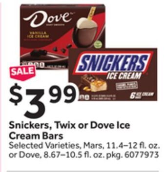 Stop&Shop Snickers, twix or dove ice cream bars offer