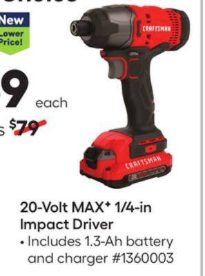 Lowe's Craftsman 20-volt max f 1/4-in impact driver offer