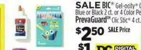 Dollar General Bic Gel-ocity Blue Or Black Or 4 Color Pen, Prevaguard Clic Stic offer