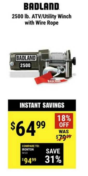 Harbor Freight Tools Badland 2500 Lb. Atv-utility Winch With Wire Rope offer