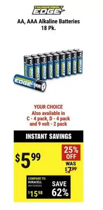 Harbor Freight Tools Thunderbolt Edge Aa, Aaa Alkaline Batteries 18 Pk. offer
