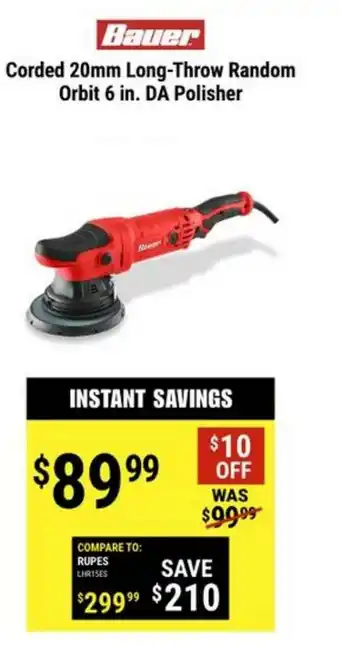 Harbor Freight Tools Bauer Corded 20mm Long-throw Random Orbit 6 In. Da Polisher offer