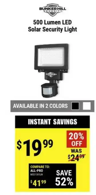 Harbor Freight Tools Bunker Hill 500 Lumen Led Solar Security Light offer