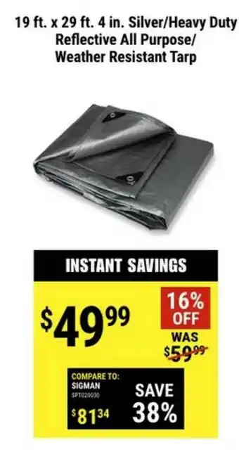 Harbor Freight Tools 19 Ft. X 19 Ft. 4 In. Silver - Heavy Duty Reflective All Purpose - Weather Resistant Tarp offer