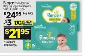 Dollar General Pampers Swaddlers Or Baby Dry Super Box Diapers offer