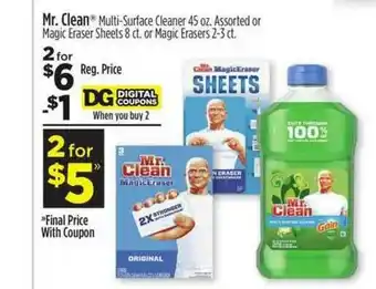 Dollar General Mr. Clean Multi-surface Cleaner Or Magic Eraser Sheets Or Magic Erasers offer
