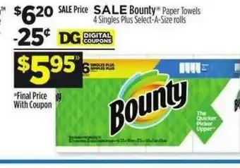 Dollar General Bounty Paper Towels 4 Singels Plus offer