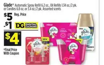 Dollar General Glade Automatic Spray Refill, Oil Refills Or Candles offer