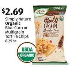 Aldi Simply Nature Organic Blue Corn or Multigrain Tortilla Chips 8.25 oz. offer