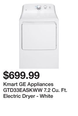 Kmart Kmart ge appliances gtd33easkww 7.2 cu. ft. electric dryer - white offer