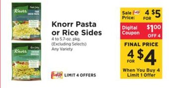 ShopRite Pasta or rice sides offer