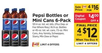 ShopRite Bottles or mini cans 6-pack offer
