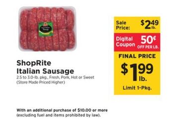 ShopRite Italian sausage offer