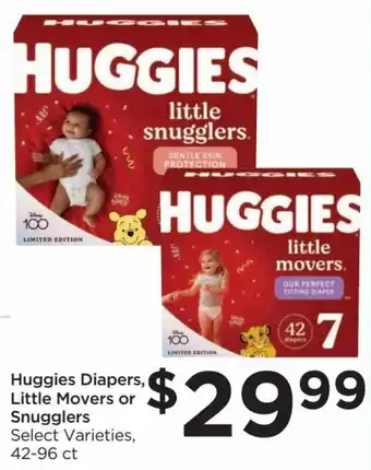 Food 4 Less Huggies Diapers, Little Movers or Snugglers Select Varieties, 42-96 ct offer