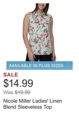 Costco Nicole miller ladies' linen blend sleeveless top offer