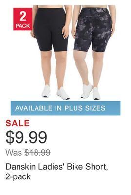 Costco Danskin ladies' bike short, 2-pack offer