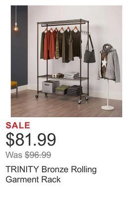 Costco Trinity bronze rolling garment rack offer