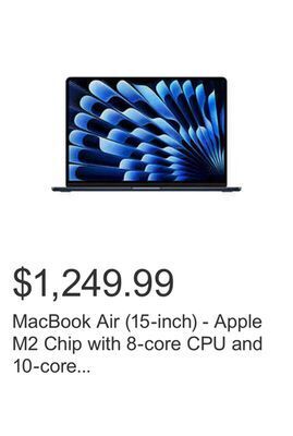 Costco Macbook air (15-inch) - apple m2 chip with 8-core cpu and 10-core gpu, 256gb - midnight (2023) offer