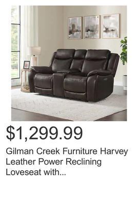 Costco Gilman creek furniture harvey leather power reclining loveseat with power headrests offer