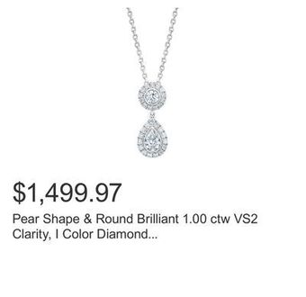 Costco Pear shape & round brilliant 1.00 ctw vs2 clarity, i color diamond 14kt white gold necklace offer