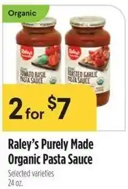 Raley's Raley's Purely Made Organic Pasta Sauce offer