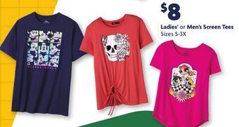 Family Dollar Ladies' or men's screen tees offer