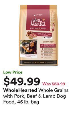 Petco Whole grains with pork, beef & lamb dog food, 45 lb. bag offer
