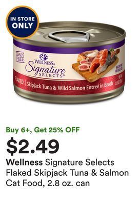 Signature selects flaked skipjack tuna & salmon cat food, 2.8 oz. can