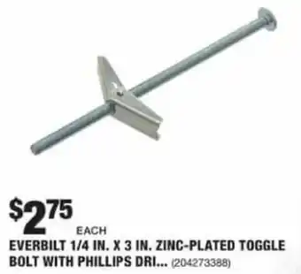 The Home Depot Everbilt 1/4 In. X 3 In.Zinc-Plated Toggle Bolt With Phillips offer