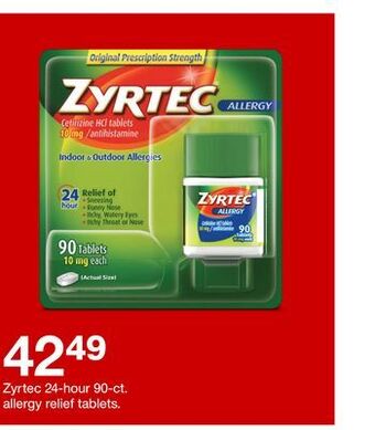 Target Zyrtec 24-hour 90-ct. allergy relief tablets offer